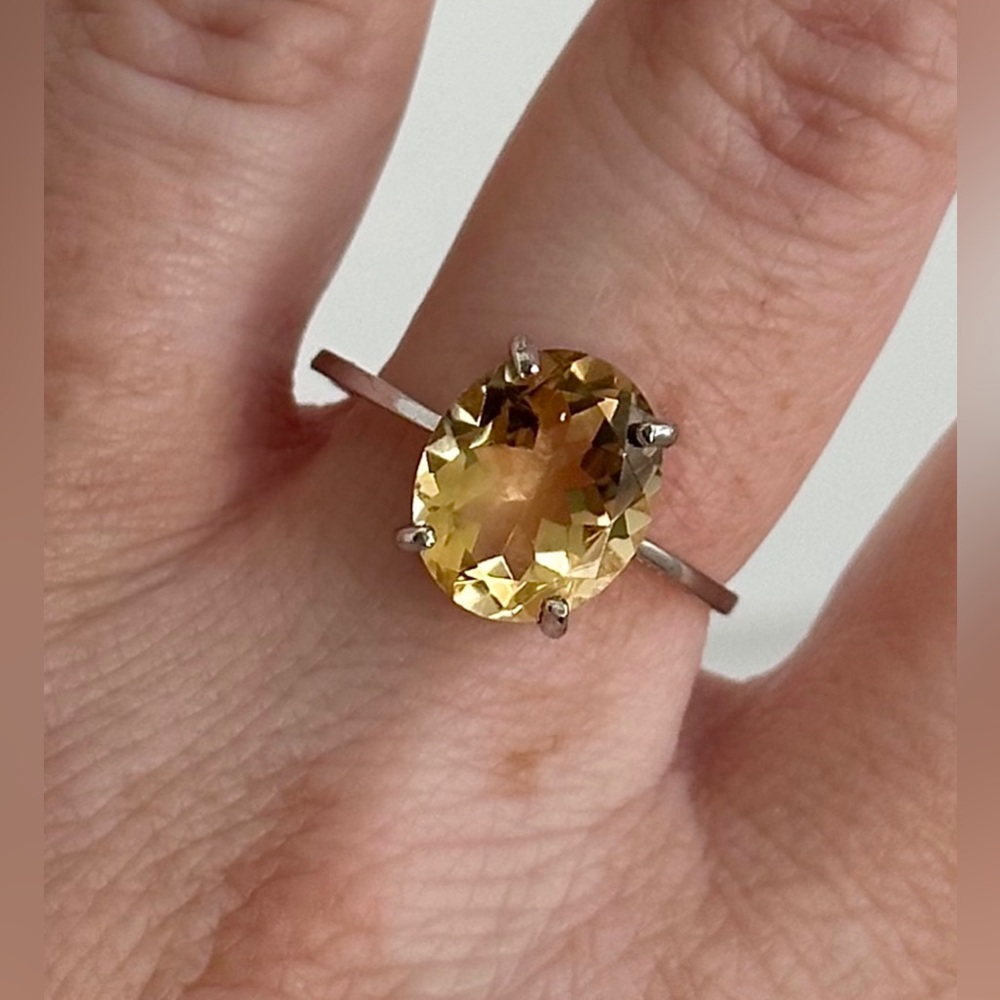 Genuine Citrine Solitaire Ring in Sterling Silver 4.80ct Citrine - ring size 10